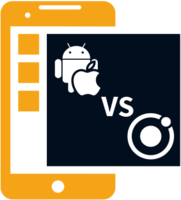 Smartphone mit vorangestelltem Icon für den Vergleich von hybrider und nativer Entwicklung