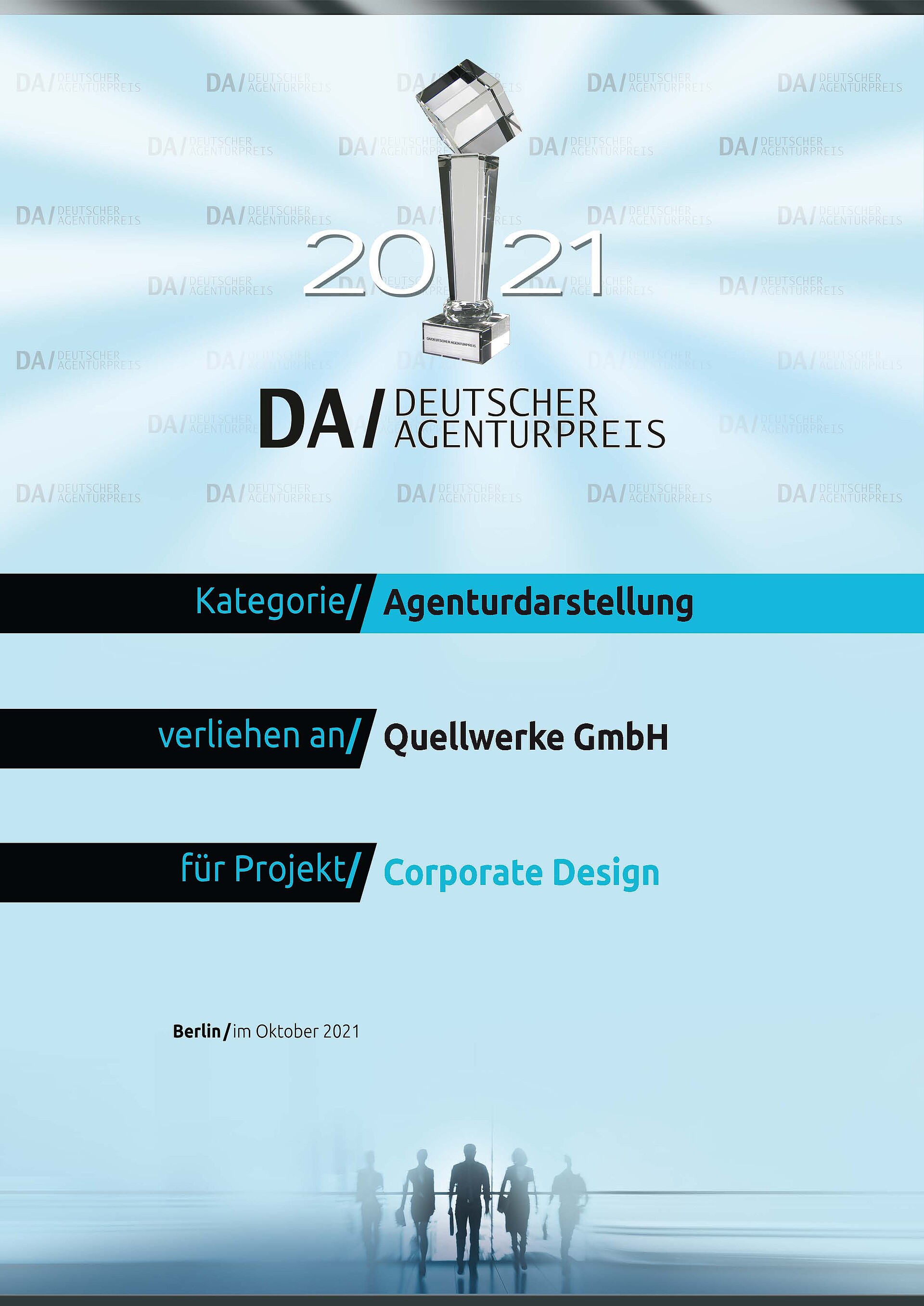 Urkunde Deutscher Agenturpreis 2021 Quellwerke GmbH Agenturdarstellung