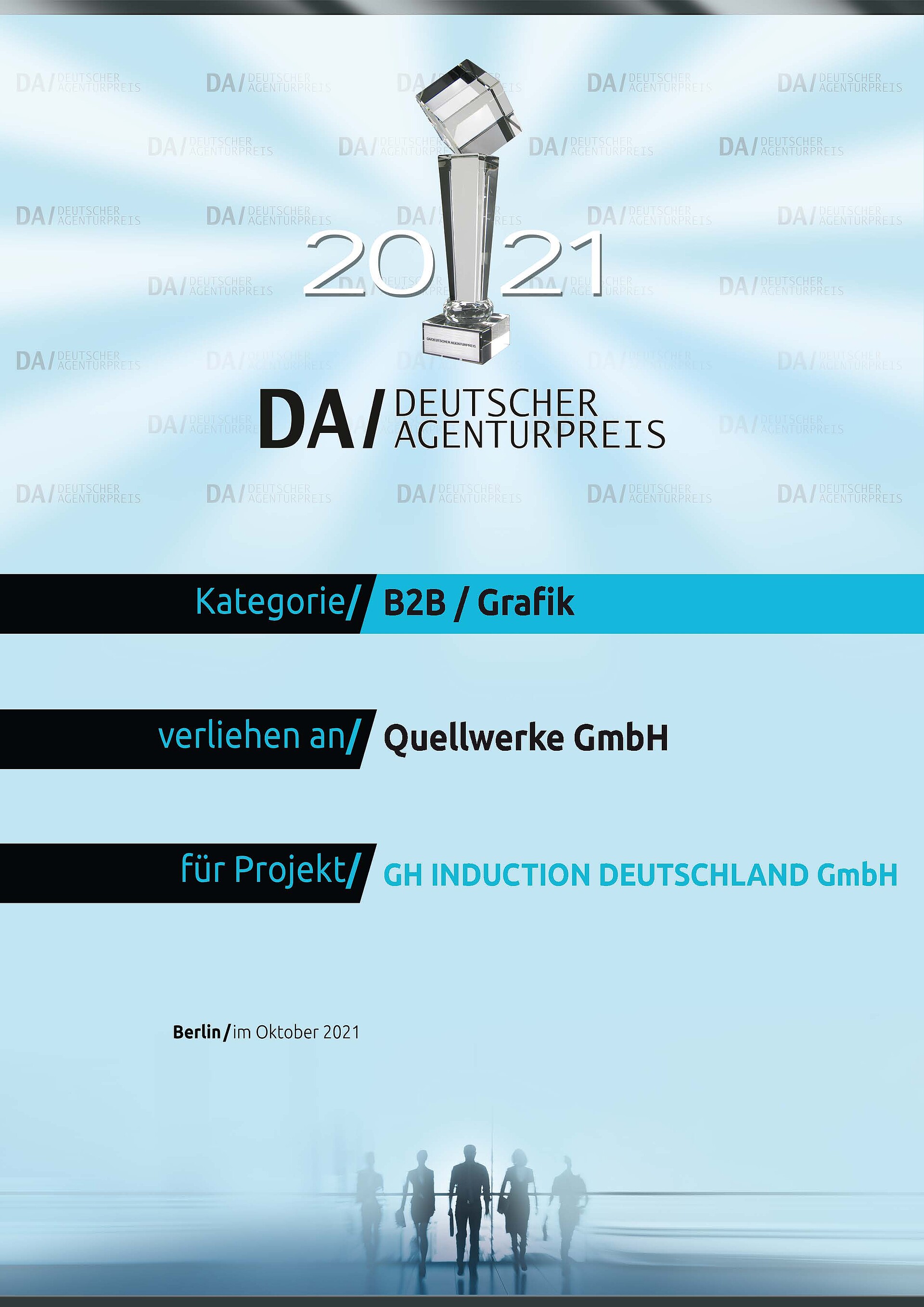 Urkunde Deutscher Agenturpreis 2021 Quellwerke GmbH Projekt GH Induction GmbH